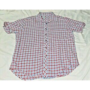 James Campbell Mens Shirt XL XLarge red white Blue Cotton Button Up Short Sleeve